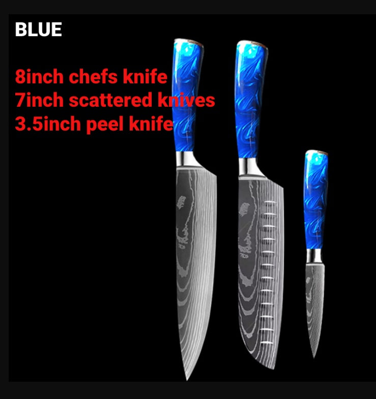 Chef Knives with Blue Resin Handle