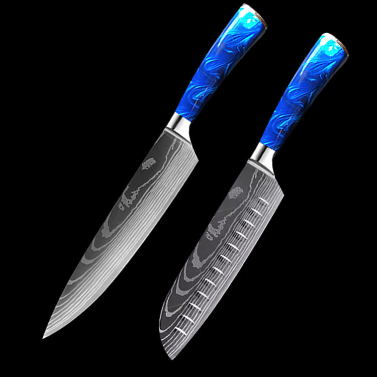 Chef Knives with Blue Resin Handle