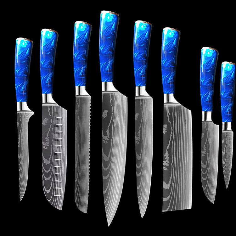 Chef Knives with Blue Resin Handle