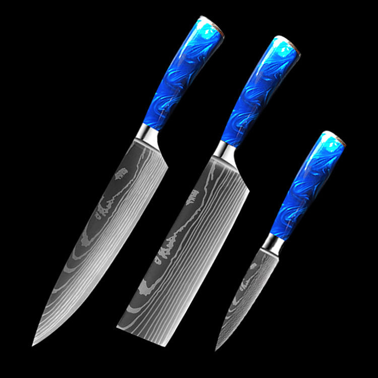 Chef Knives with Blue Resin Handle