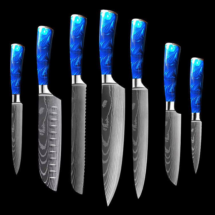 Chef Knives with Blue Resin Handle