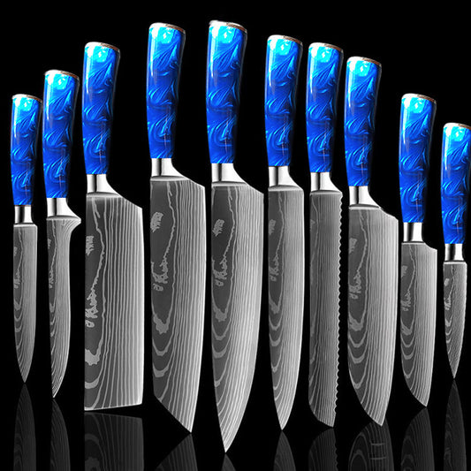 Chef Knives with Blue Resin Handle