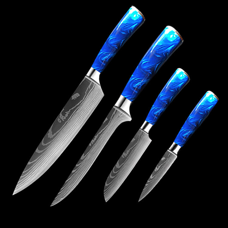 Chef Knives with Blue Resin Handle