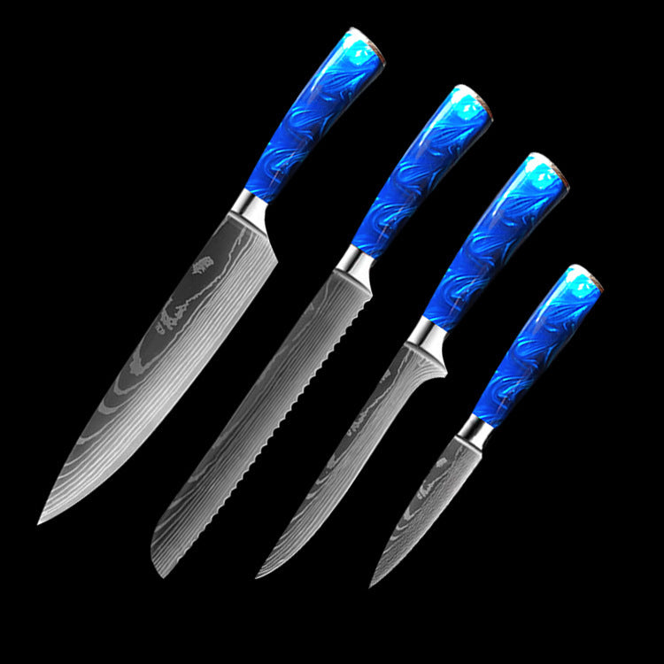 Chef Knives with Blue Resin Handle