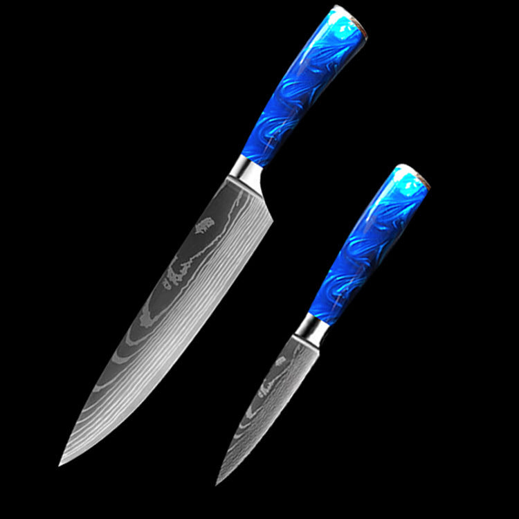 Chef Knives with Blue Resin Handle