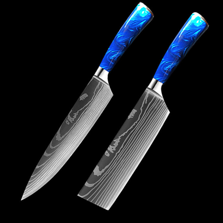 Chef Knives with Blue Resin Handle