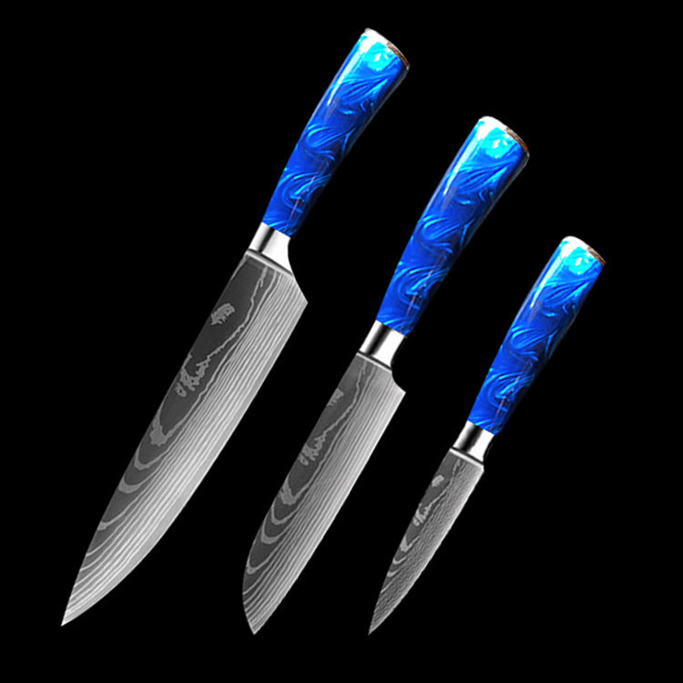 Chef Knives with Blue Resin Handle