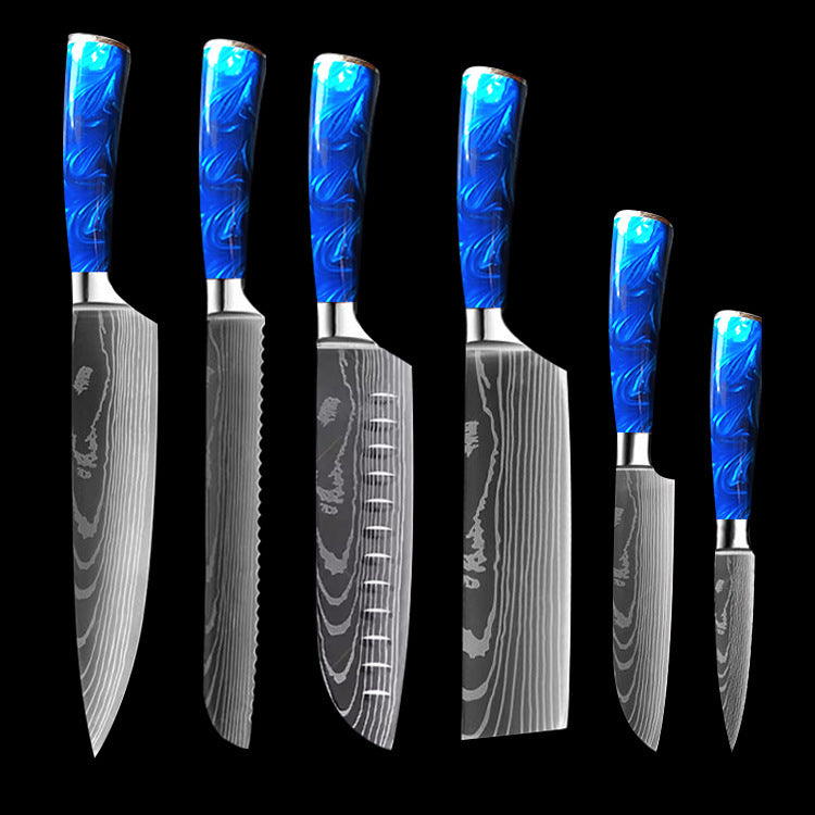 Chef Knives with Blue Resin Handle