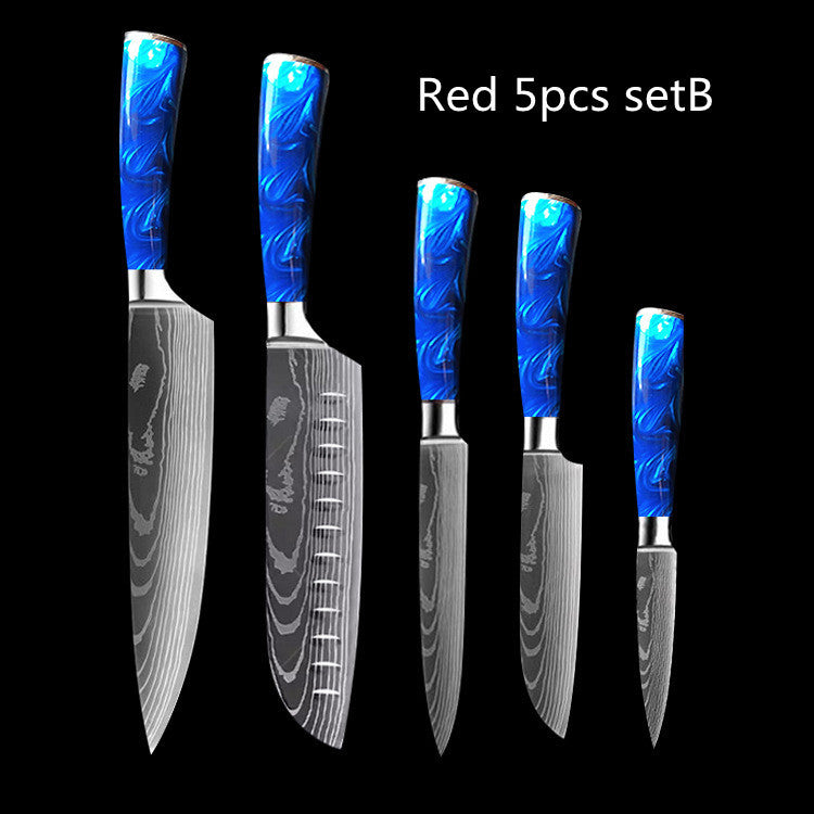 Chef Knives with Blue Resin Handle