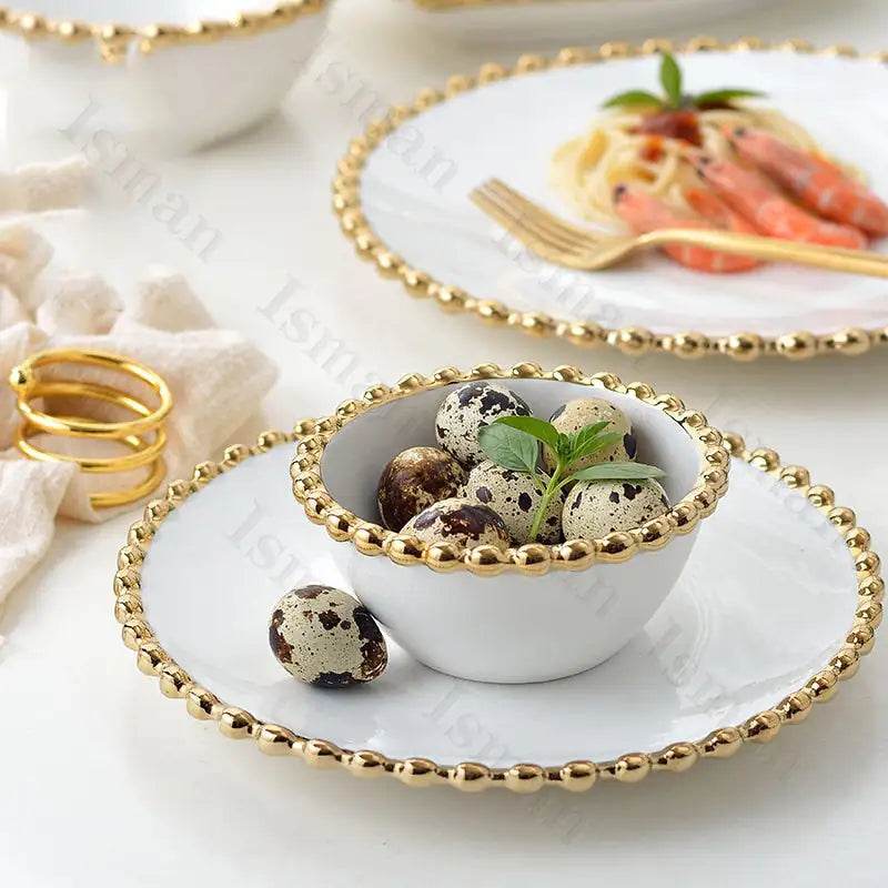 Nordic Gold Bead Ceramic Dinner Plates - Trendz Alley