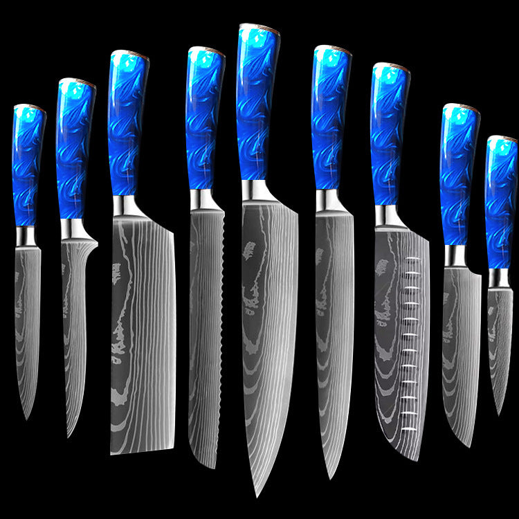 Chef Knives with Blue Resin Handle