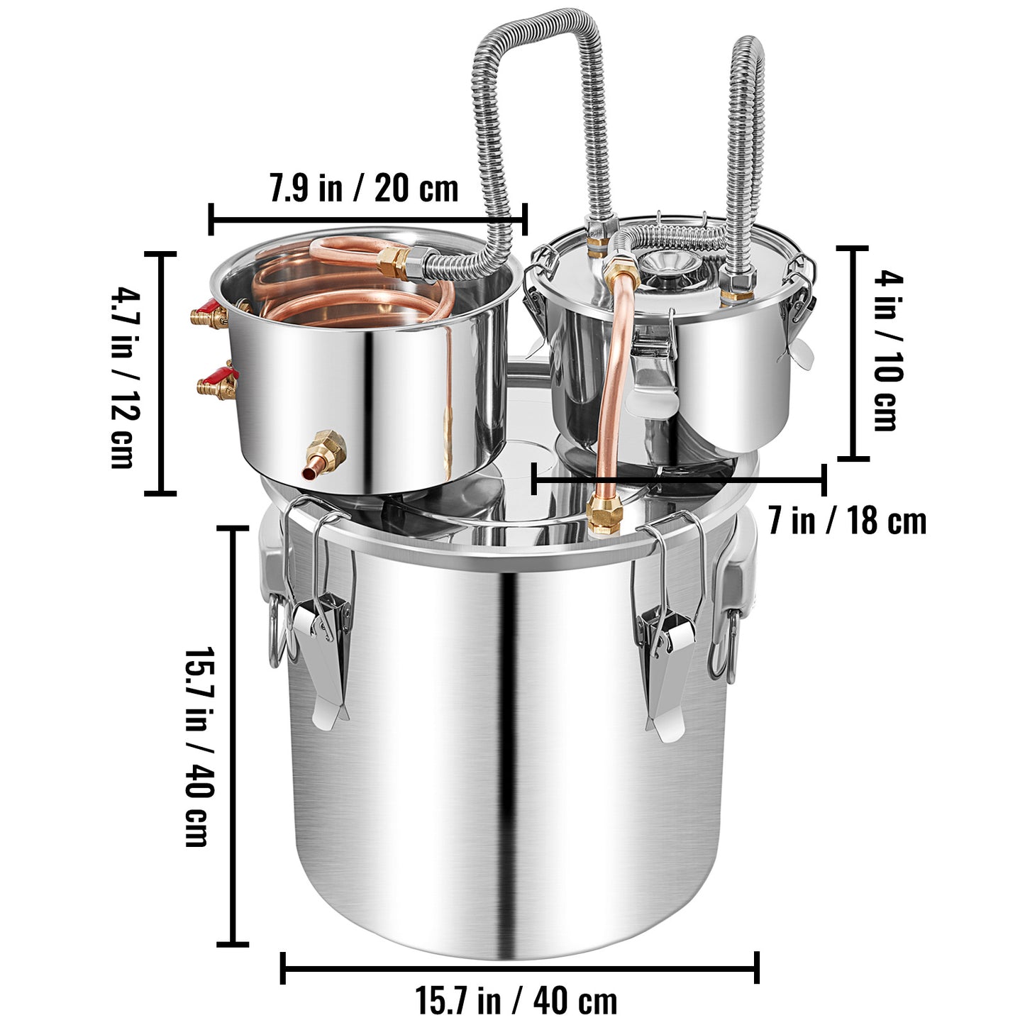 VEVOR Alcohol Still, 13.2Gal  50L Stainless Steel Water Alcohol Distiller Copper Tube Home Brewing Kit Build-in Thermometer For DIY Whisky Wine Brandy, Silver