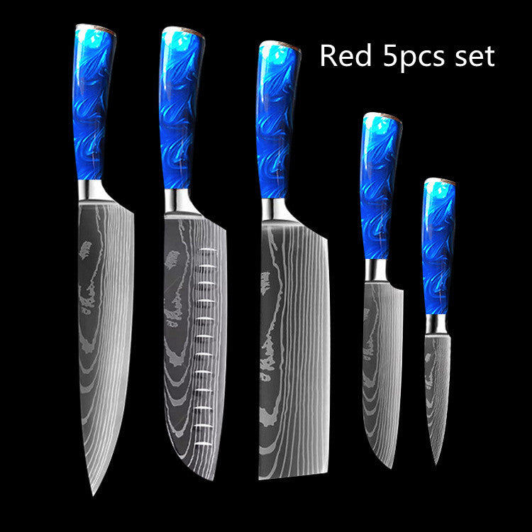 Chef Knives with Blue Resin Handle