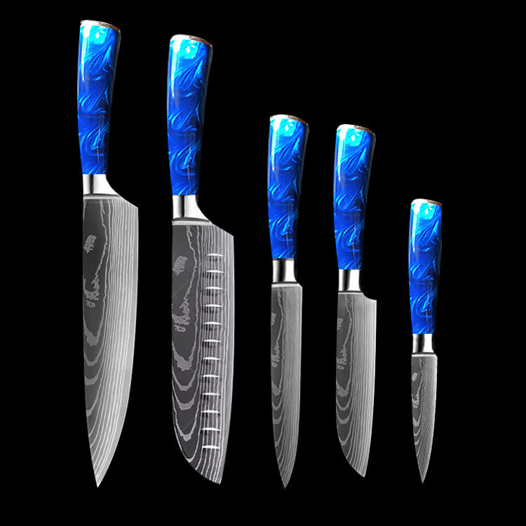 Chef Knives with Blue Resin Handle