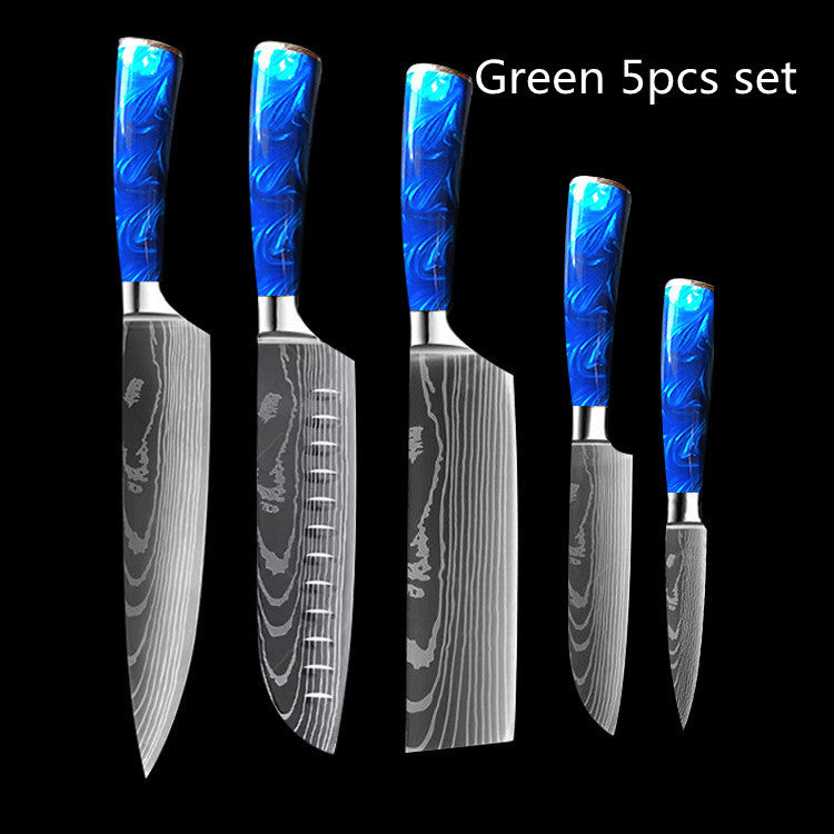 Chef Knives with Blue Resin Handle