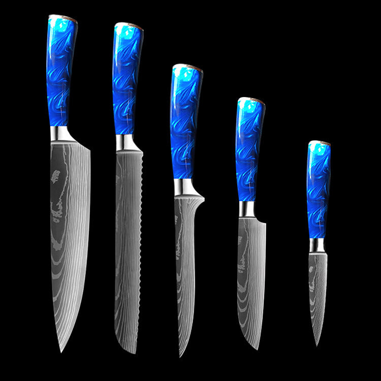 Chef Knives with Blue Resin Handle