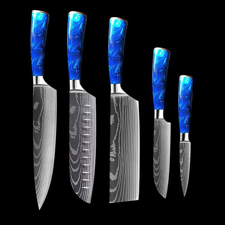 Chef Knives with Blue Resin Handle