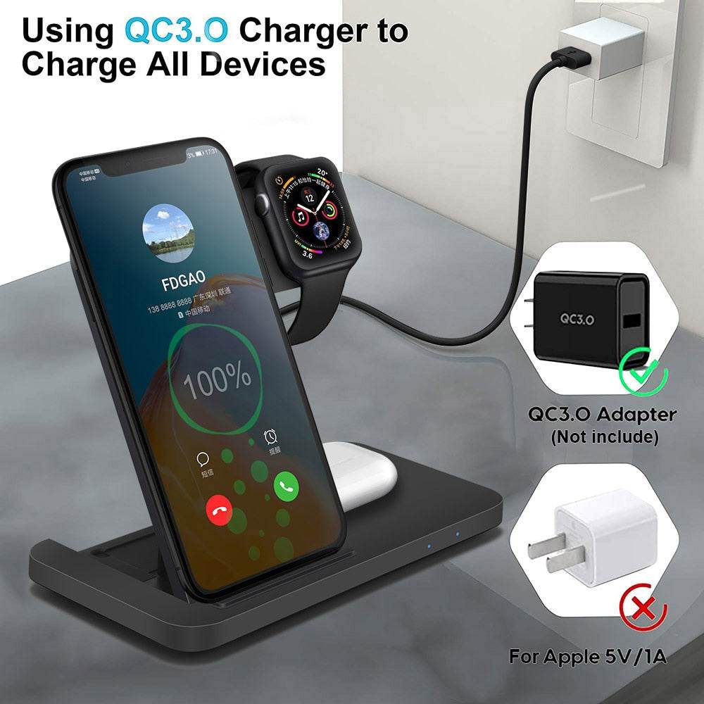 3in1 Wireless Fast Charger Dock Station - Trendz Alley