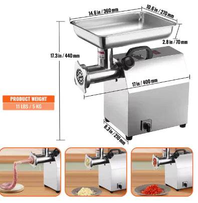 Electric Meat Grinder Food Processors Sausage Maker Filler Mincer Stuffer Stainless Steel with 2 Blades for Home Kitchen - Trendz Alley