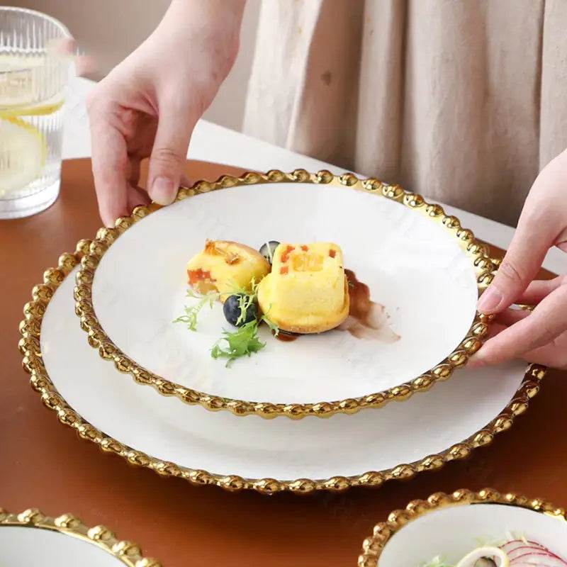 Nordic Gold Bead Ceramic Dinner Plates - Trendz Alley