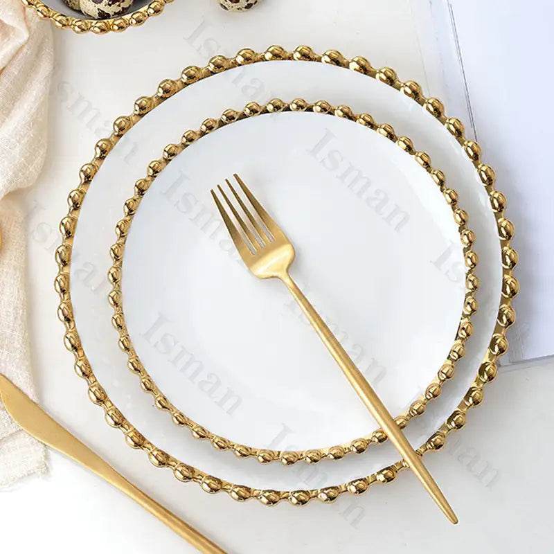 Nordic Gold Bead Ceramic Dinner Plates - Trendz Alley