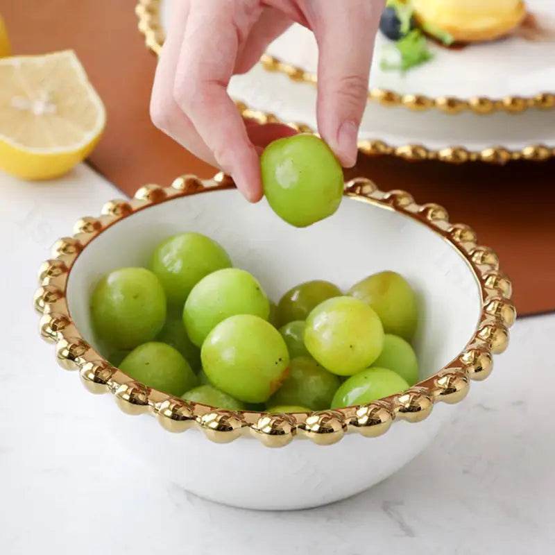 Nordic Gold Bead Ceramic Dinner Plates - Trendz Alley