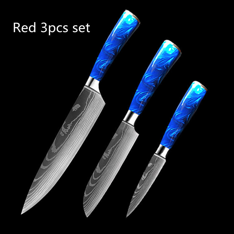 Chef Knives with Blue Resin Handle