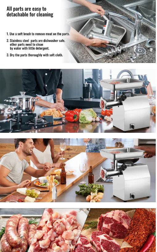 Electric Meat Grinder Food Processors Sausage Maker Filler Mincer Stuffer Stainless Steel with 2 Blades for Home Kitchen - Trendz Alley