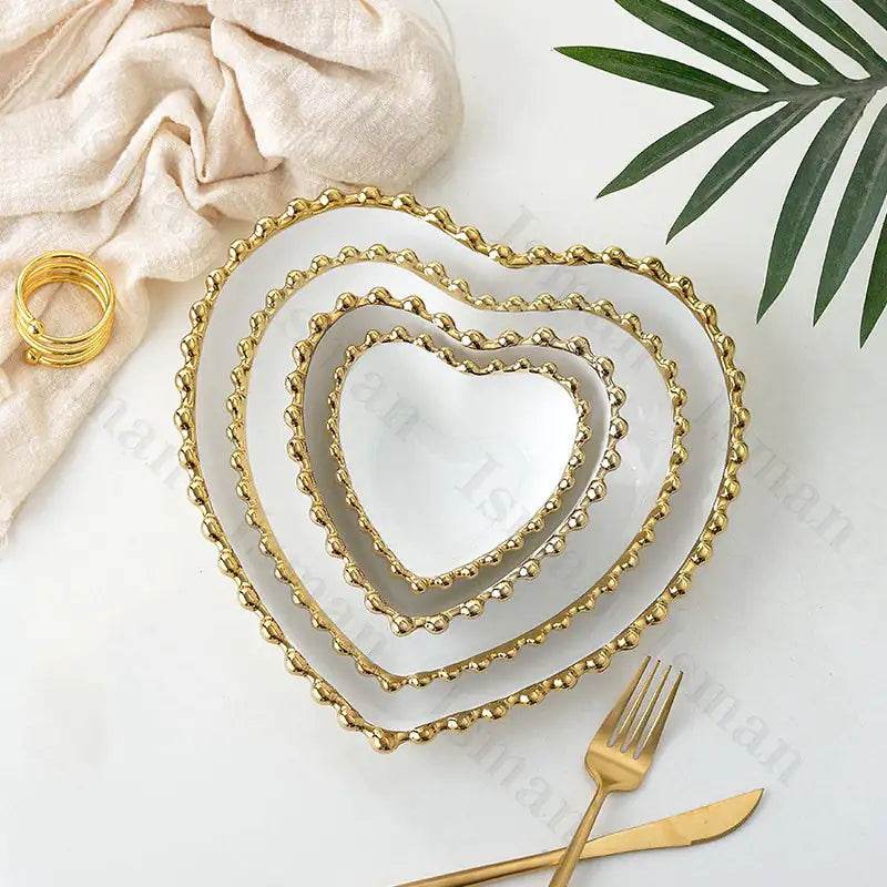 Nordic Gold Bead Ceramic Dinner Plates - Trendz Alley